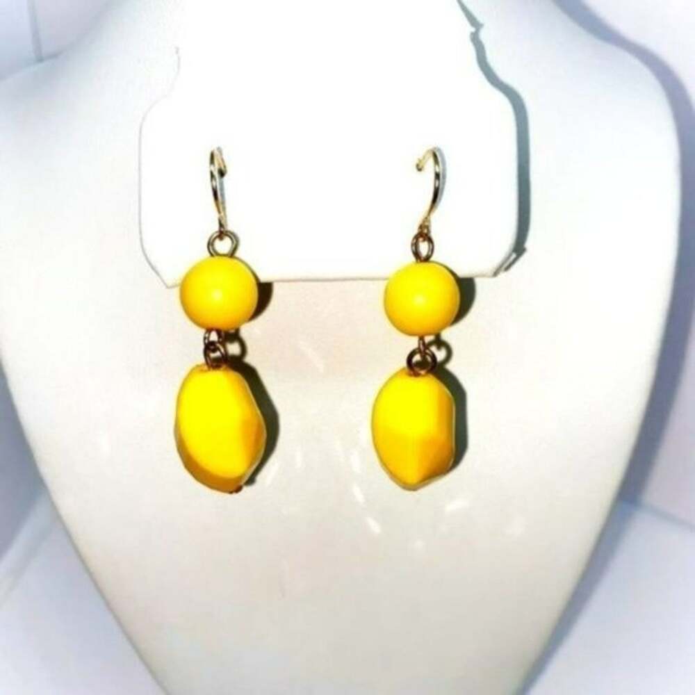 Gold-Tone Yellow Bead Pendant Dangle Earrings
